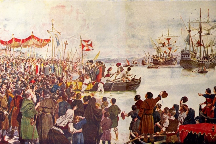 Un tableau de Roque Gameiro de 1917 montre le départ de Vasco de Gama pour l'Inde